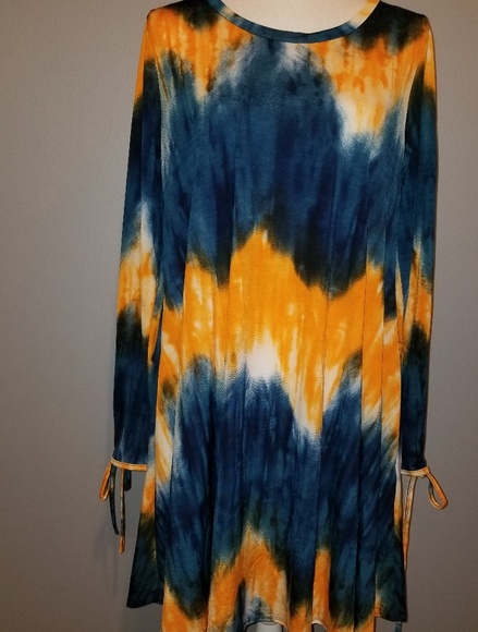 Plus Size - Orange & Blue Tye Dye Long Sleeve - Picture 3 of 6